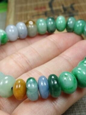 Certified Green+Lavender+Yellow Burma 100%Natural A Jadeite jade Bracelet 算盘珠手链